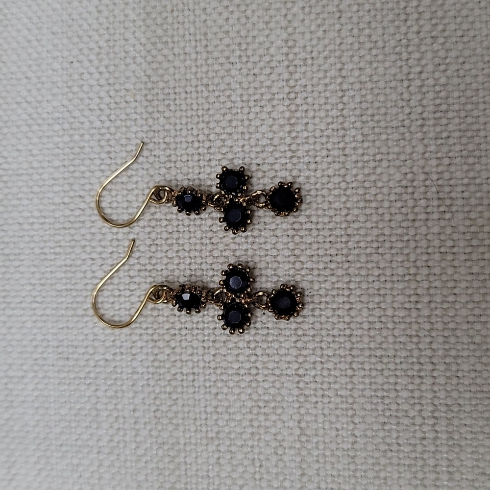 Goldtone blue stone drop earrings